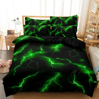 3Pcs Lightning Thunder Pattern Print Duvet Cover Bedding Set Soft Breathable For Four-seasonBedroom Dormitory Decorative