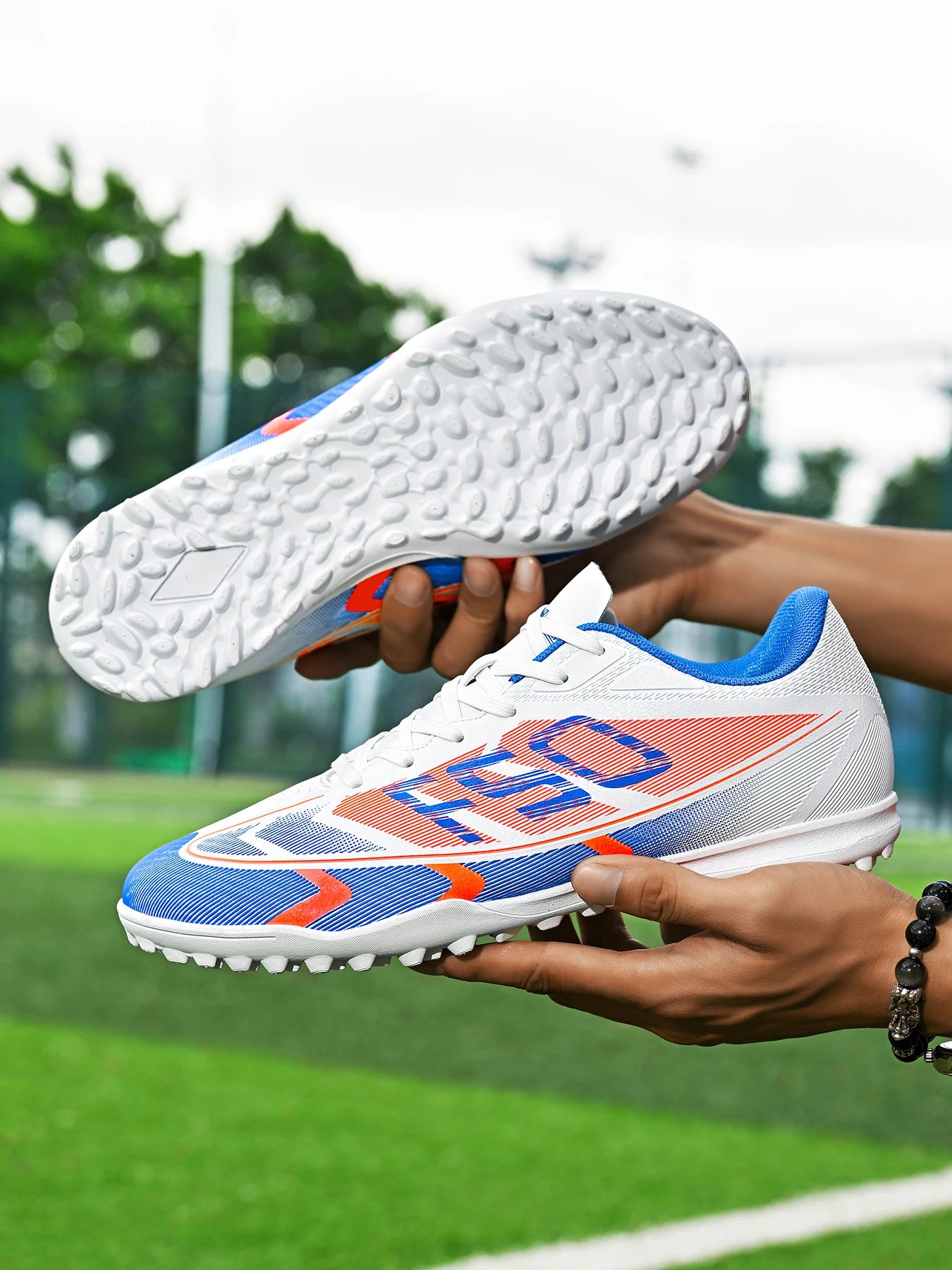 Breathable TF Soccer Shoes Men Women Kids PU+Fabric Non-Slip Wear-Resistant Rubber Sole Training Shoes