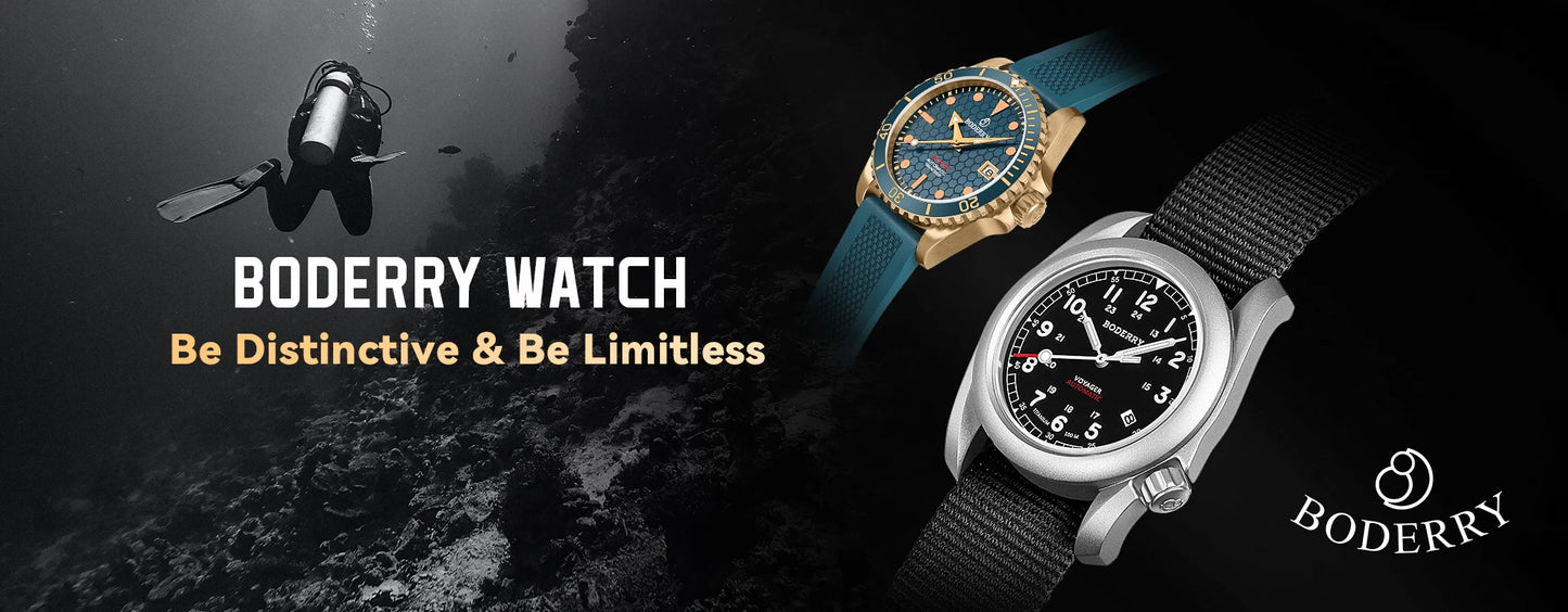 Boderry VOYAGER Field Watches Bronze Case Automatic For Seiko NH35 Watch 100M Waterproof Clock Military Vintage Wristwatch Mens