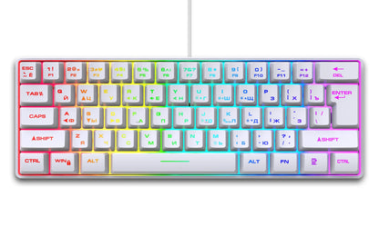 Gaming Keyboard, Russian/English RGB Backlit 61 Key Ultra-Compact Keyboard, Waterproof Mechanical Feeling Office Gaming Keyboards