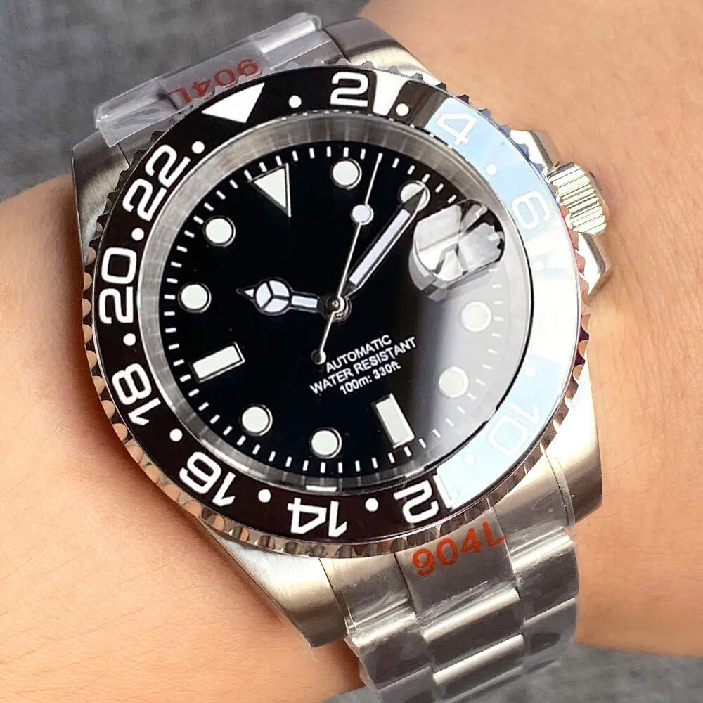 Relógio de Homem Automático Miyota8215 Impermeável 200m, Relógio de Mergulho 40mm com Movimento Mecânico, Luminoso, Bracelete Jubilee e Fecho Glide Lock