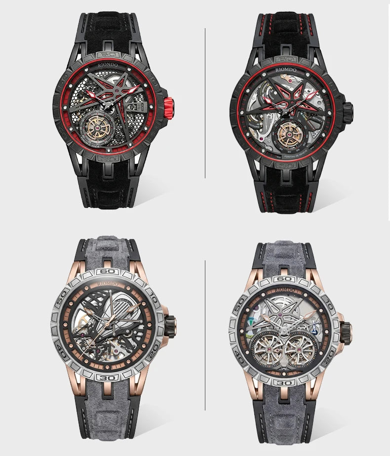OBLVLO Mens Luxury Machinery Skeleton Dial Mechanical Automatic Watch Analog White Rubber Band Military Watch RD-901