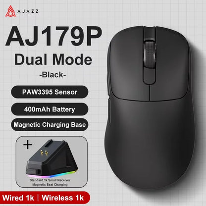 AJAZZ AJ179 V2 MAX Tri-Mode Wireless Gaming Mouse, 56g Lightweight PAW3311 Sensor, 12000 DPI, Rechargeable Right-Hand Gaming Mouse