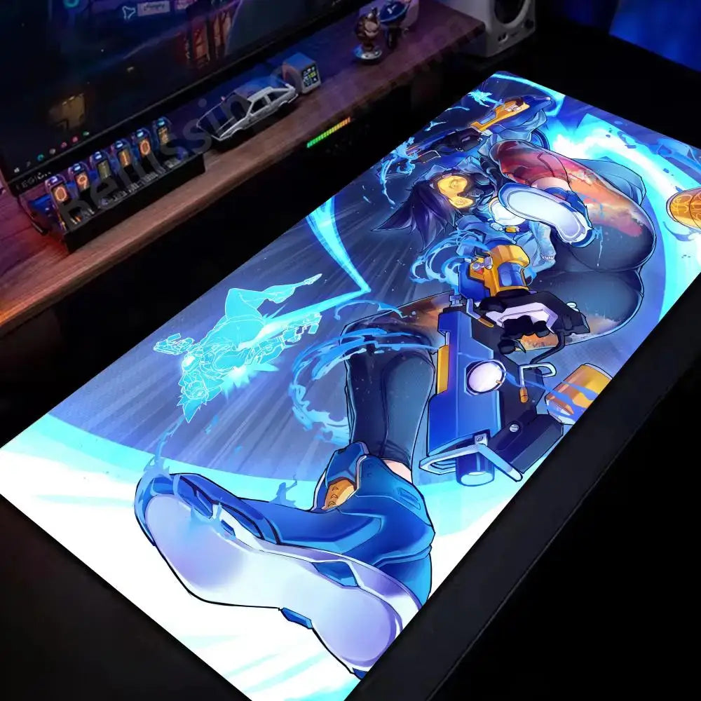 Alfombrilla de ratón grande Overwatch para PC gamer, alfombrilla extendida para teclado rosa cute, accesorios gaming para portátil, tapete de escritorio kawaii HD