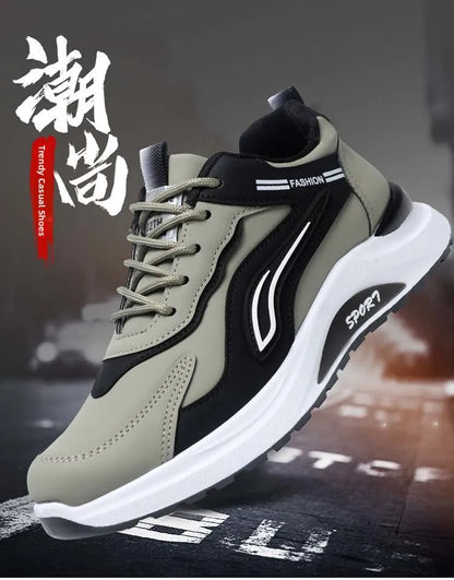 Men's Fashionable Korean Style Lace-Up Casual Running Shoes Comfortable Breathable Thick Bottom Sports Sneakers