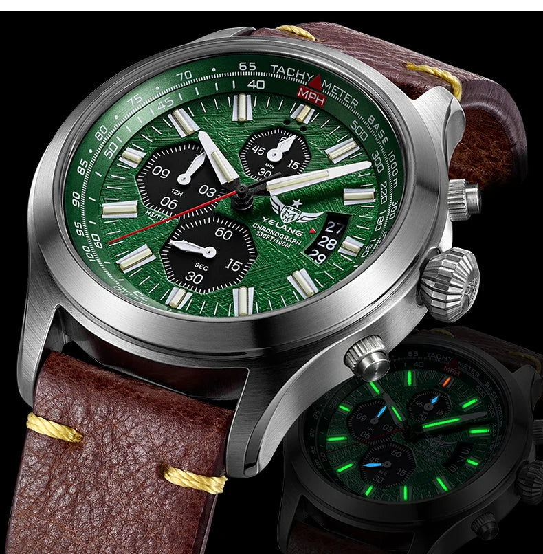 YELANG V1029S Men's Quartz Watch 42mm Japan OS10 Movement T100 Luminous 100M Waterproof Sports Military Style Watches Sapphire