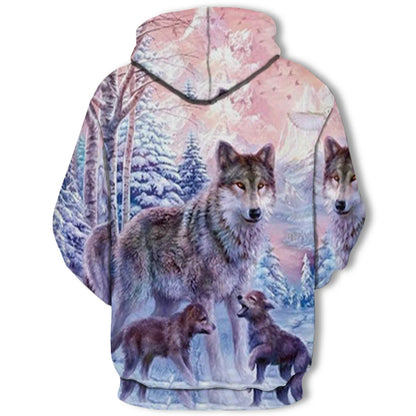 New Fashion Animal 3D Printed Hoodie Men and Women Personalized Design Sweatshirt Snow Double Wolf Harajuku Oversized Hoodie