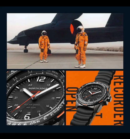 NORTH EDGE PHOTON Men Digital Military Watch Waterproof 50M Men's Sport Wristwatches Solar Power Luminous Enviormentally Clock