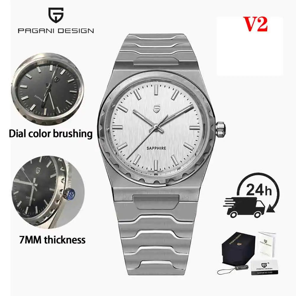 PAGANI DESIGN 2026 New Thin 7mm Fashion Men's Quartz Watch 10Bar Waterproof Stainless Steel Sapphire C3 Upgrade V2 reloj hombre