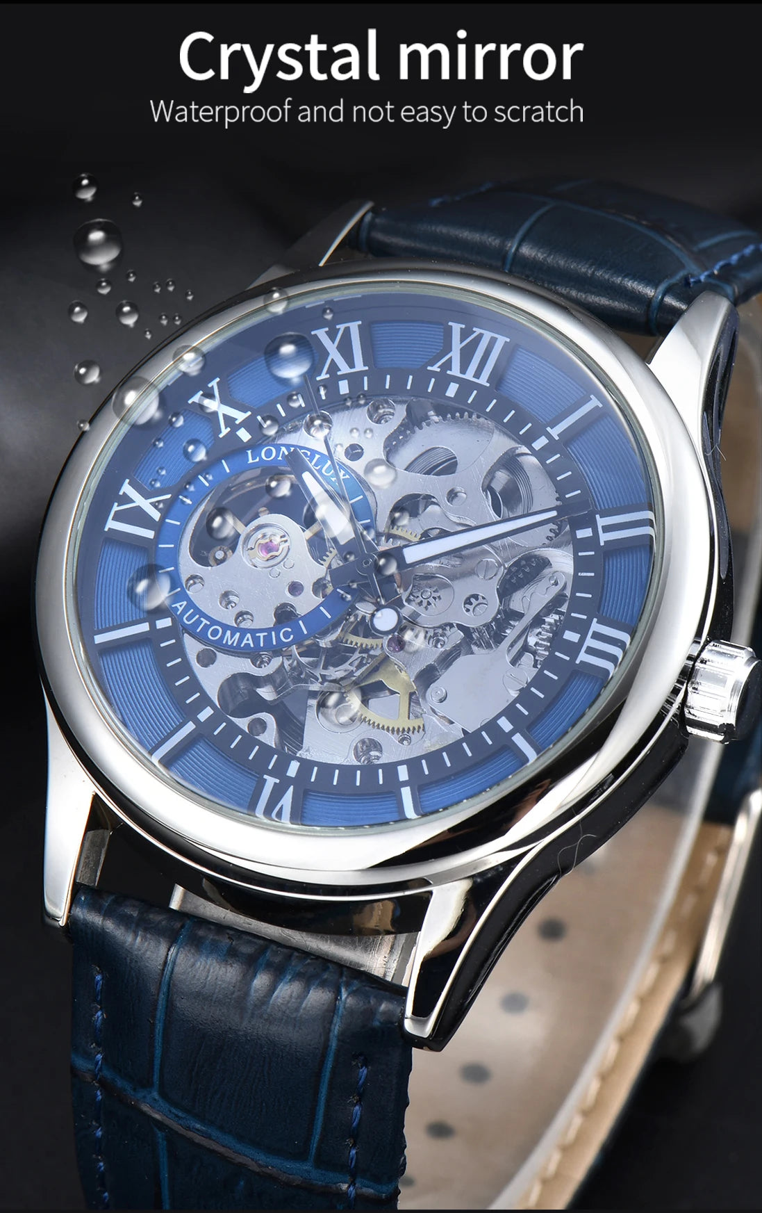 LONGLUX automatic watch rome wholesale mechanical wristwatches waterproof hollow leather mens watch men gift