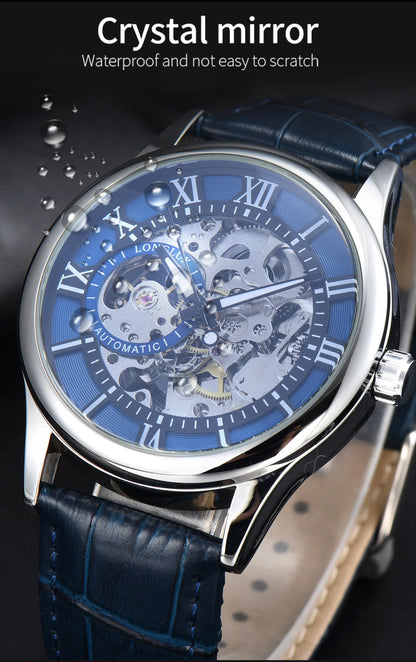 LONGLUX automatic watch rome wholesale mechanical wristwatches waterproof hollow leather mens watch men gift