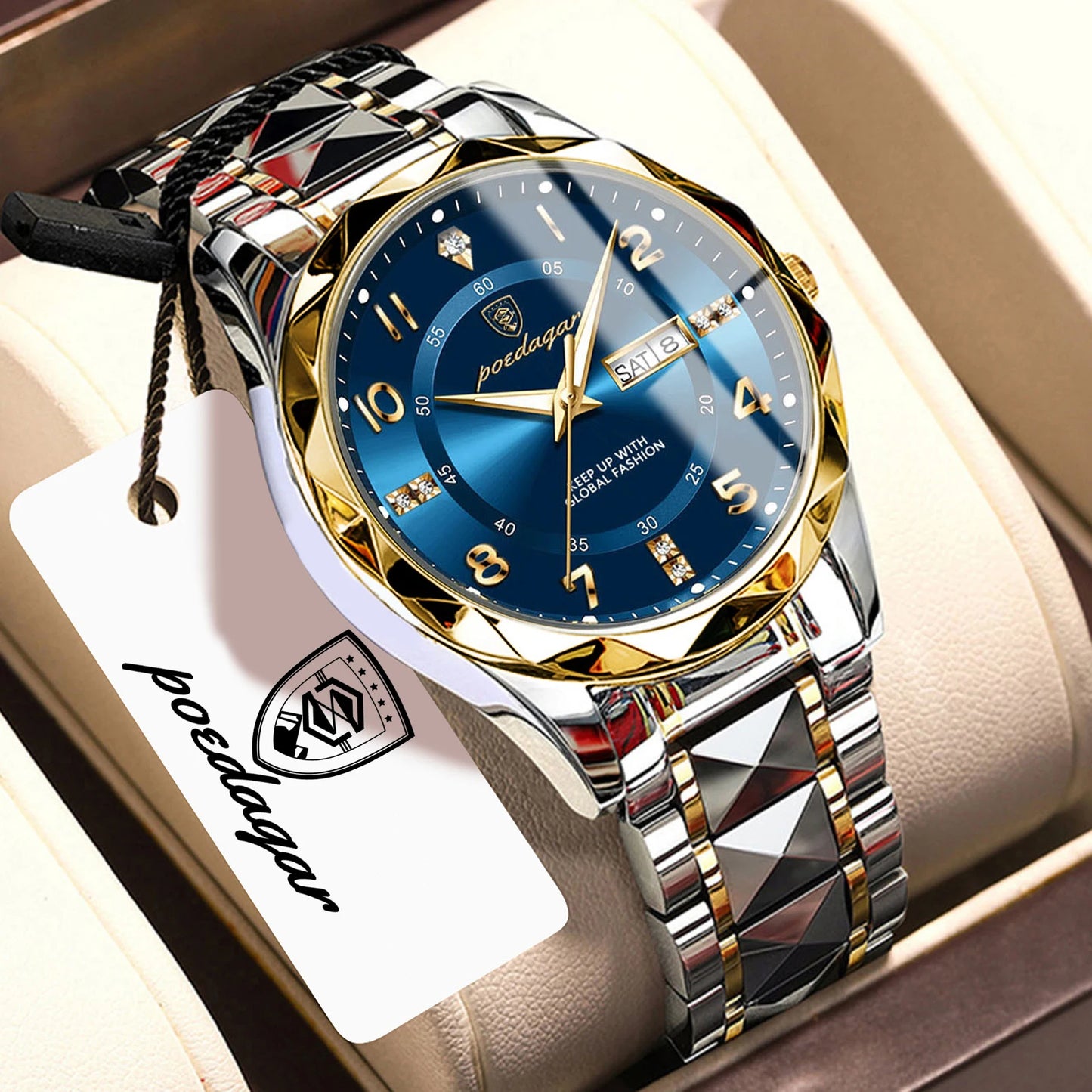 POEDAGAR Top Business Men Quartz Watch Waterproof Date Week Luminous Wristwatch Stainless Steel Fashion Men's Watches Man Clock