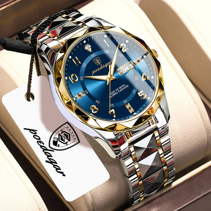 POEDAGAR Top Business Men Quartz Watch Waterproof Date Week Luminous Wristwatch Stainless Steel Fashion Men's Watches Man Clock