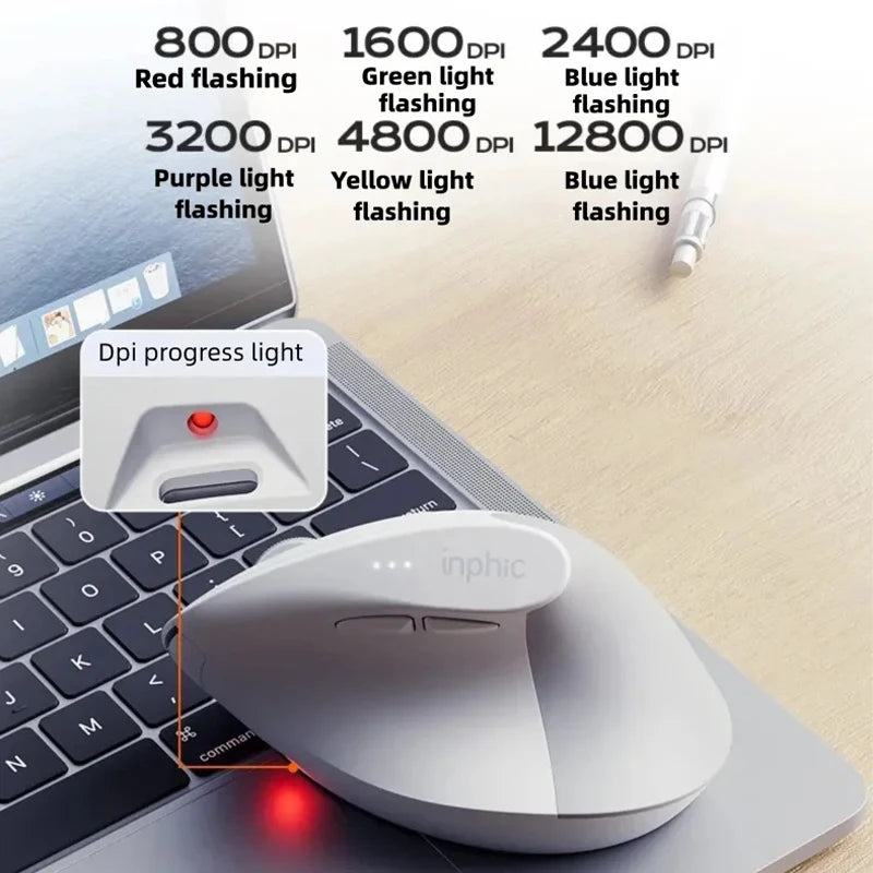 Rato sem fios vertical Inphic X9 PRO, carregamento rápido Type-C, ergonómico e silencioso, para escritório, portátil, PC, computador e gaming