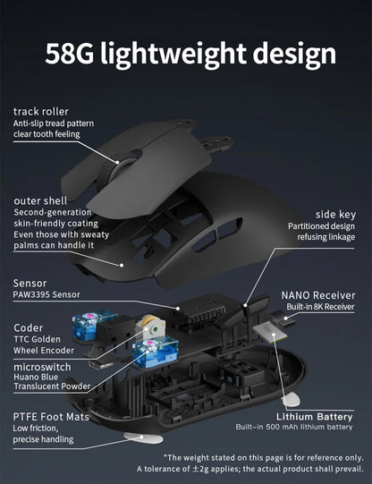 Darmoshark M3 V2 Gaming Mouse Wireless Tri-Mode 8K, PAW3395 Sensor, 26K DPI Ultra-Light Gaming Mouse for PC & Laptop