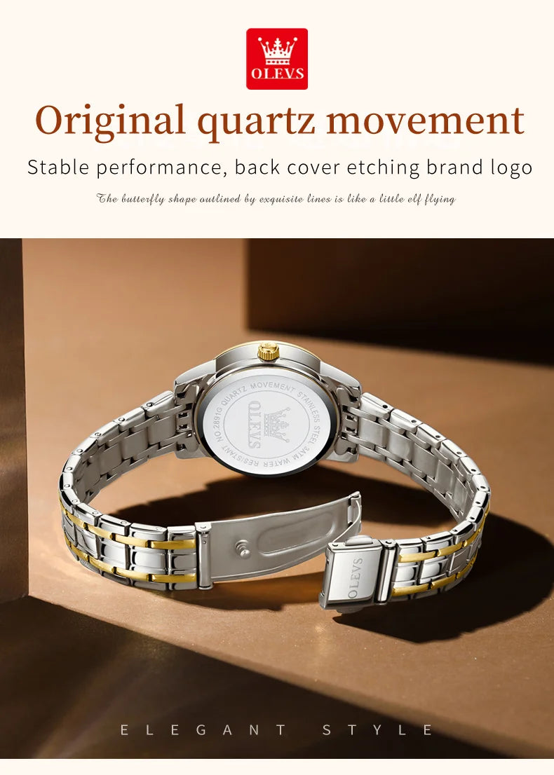 OLEVS 2891 Luxury Brand Fashion Women's Watches Waterproof Luminous Quartz Watch Dual Calendar Stainless Steel Strap Wristwatch