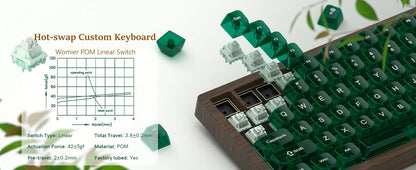 Teclado Gaming Mecânico em Madeira Womier WD75 QMK/VIA 8000mAh Tri-Mode Sem Fios, Personalizável, RGB e Hot Swappable