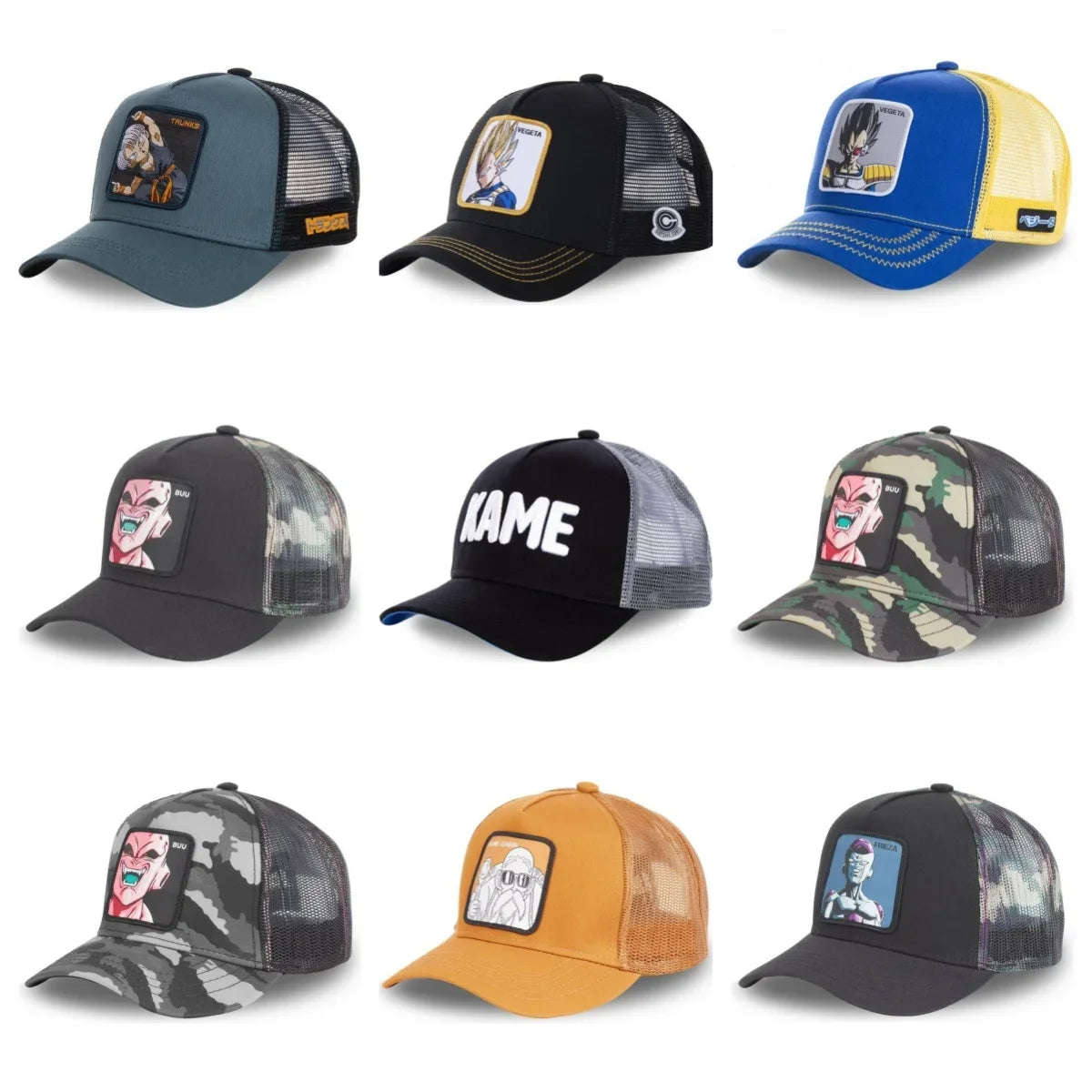 Dragon Ball Buu Goku Cap Ljetna muška kapa s ravnim vrhom i šiljastim obodom, s vezenim uzorkom, hip-hop stil, sunčana vizira, podesiva trucker mrežasta kapa