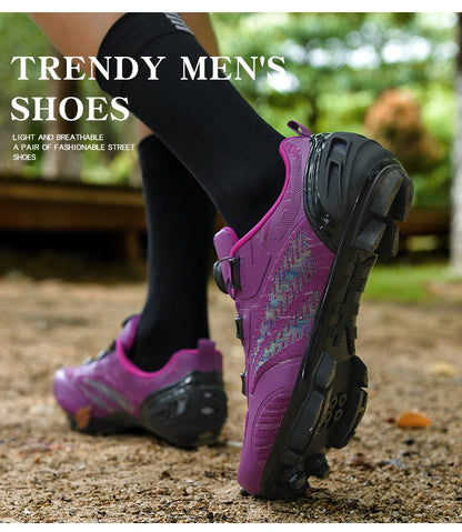 Scarpe da ciclismo MTB uomo donna T03 viola traspiranti, a sgancio rapido, per ciclismo su strada, sport outdoor, racing e allenamento