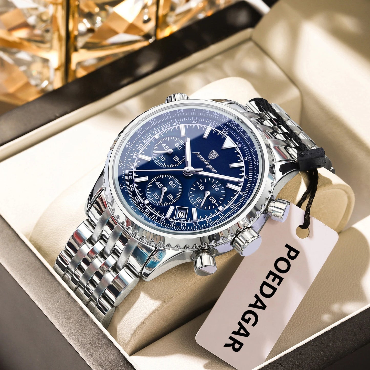 POEDAGAR Trendy Man Watch Chronograph Date Waterproof Luminous Men's Watches Stainless Steel Quartz Sports Luxury Man Wristwatch