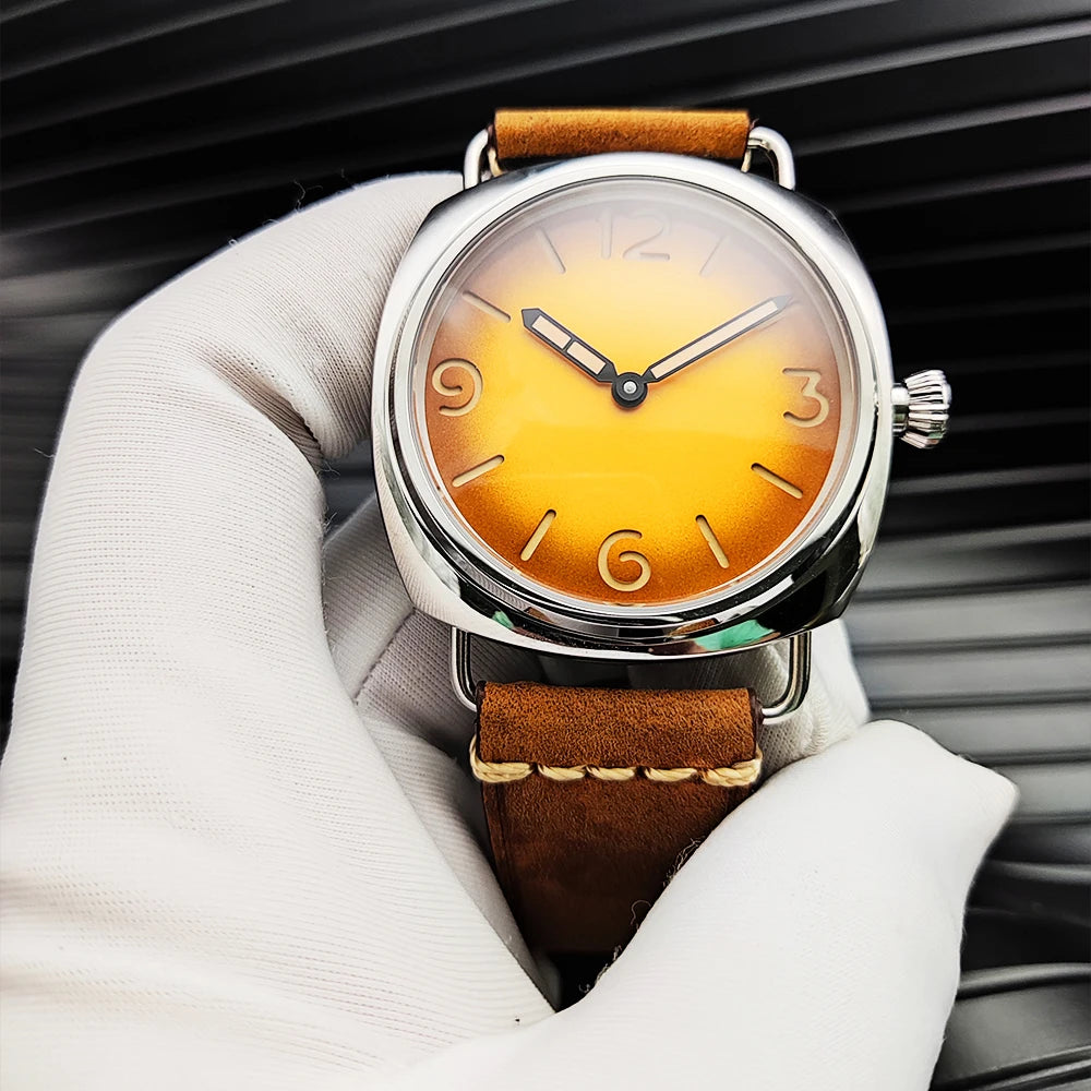 45mm Men's Vintage Pilot ST3600-1 Hand-Wound Mechanical Movement Luminous Sterile Dial Green Strap Men's Watch