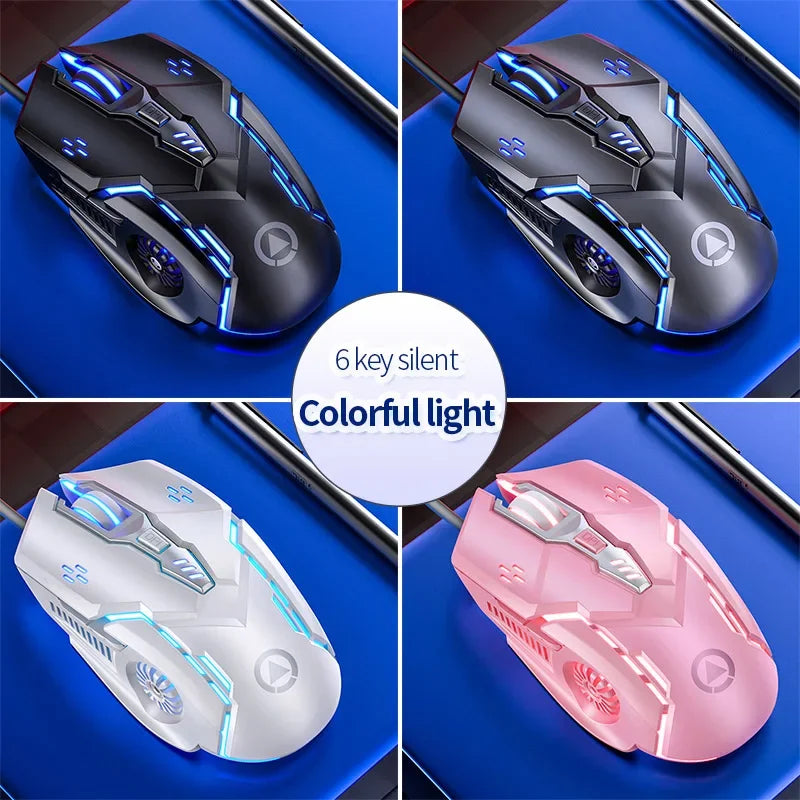 Rato Gaming Ergonómico com Fio YINDIAO RGB Silencioso, Retroiluminação LED, 3200dpi, 6 Botões, G5 USB, Rato Mecânico para PC, Portátil e Computador