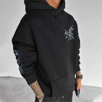 Klassisk anime Yu-Gi-Oh-karaktär Blue-Eyes White Dragon tryckt tjock och vid hoodie för män, höst/vinter, Y2K Halloween COS