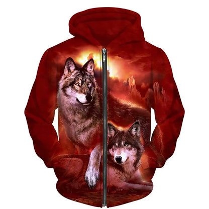 Cool 3D Wolf Printed Zipper Hoodies Fashion Men/Women Streetwear Hooded Jacket Coat Unisex Casual Hip Hop Pullover Sweatshirts