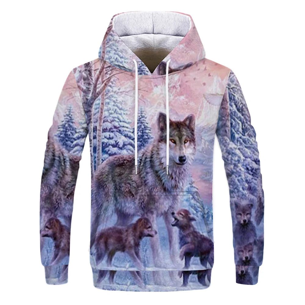 New Fashion Animal 3D Printed Hoodie Men and Women Personalized Design Sweatshirt Snow Double Wolf Harajuku Oversized Hoodie
