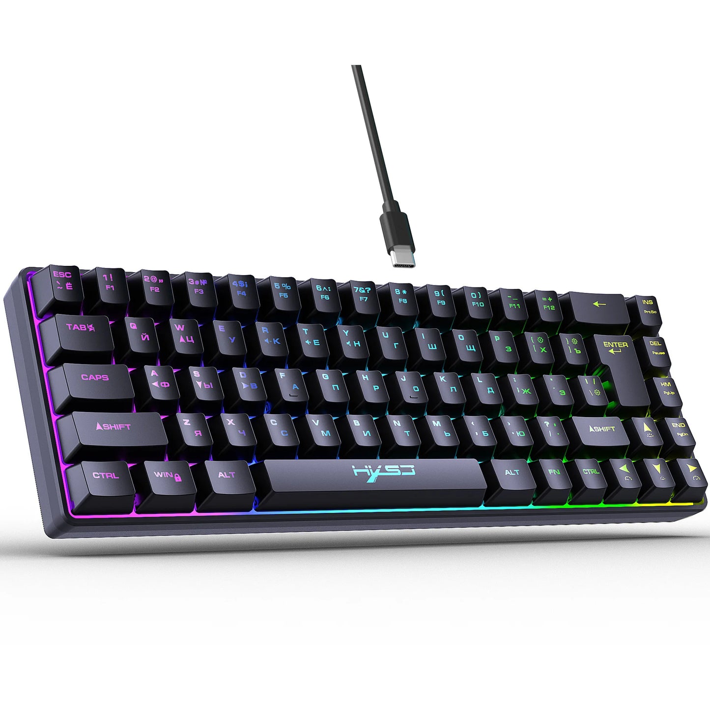RGB backlit keyboard Russian 69 keys white membrane gaming wired ergonomic Keyboards for compact mini for pc laptop color black