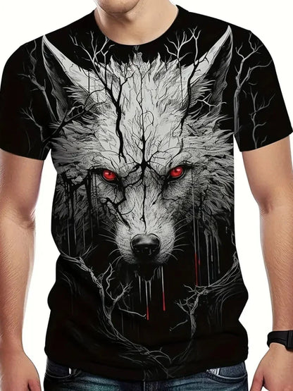 Fire Wolf Graphic 3D Print Men T-Shirt Summer Oversized Causal T-Shiet Men's Fashion Fitness Short Sleeve Clothing Tops Tees
