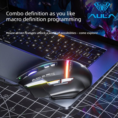 Promoção Especial Rato Gaming com Fio AULA S12 Pro 12800 DPI, Retroiluminação RGB, 8 Botões Programáveis, Ergonómico, para PC e Portátil