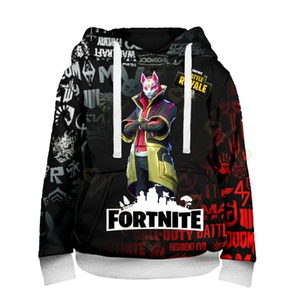 Sweatshirt com Capuz para Fãs de Fortnite, Impressão 3D Battle Royale, Cosplay Victory, para Homem, Mulher e Criança, Streetwear com Capuz