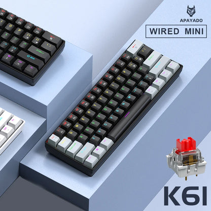 61 Keys Mechanical Keyboard Wired, APAYADO K61 RGB 60% Portable Mini Keyboard Black, White, Red/Blue Switch for Gaming