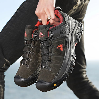 HIKEUP New High Quality Men Hiking Shoes Durable Leather Climbing Shoes Outdoor Walking Sneakers Rubber Sole Factory Outlet