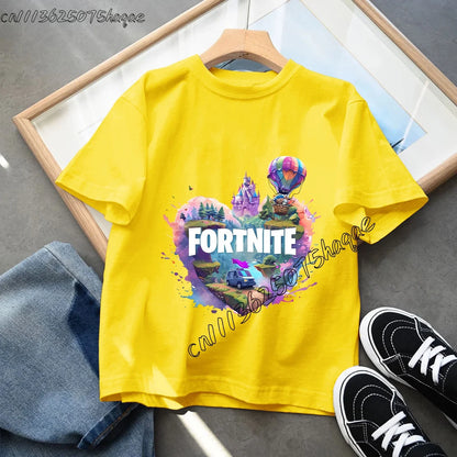 T-shirt infantil de verão Fortnite Bottle Royale — T-shirt de aniversário e festa para menino, manga curta em algodão