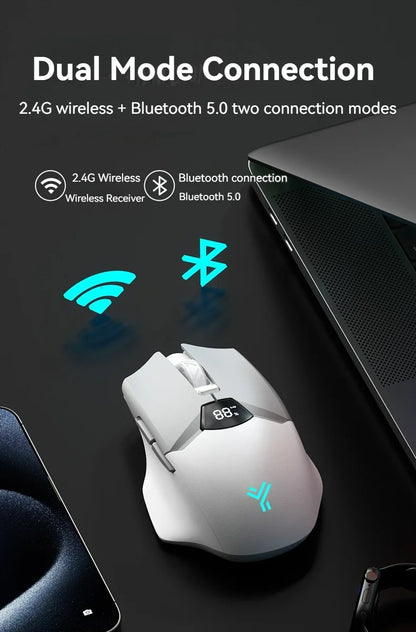 Rato sem fios 2.4G Bluetooth com ecrã de visualização, bateria de grande capacidade de 600mAh e botões de toque leve para gaming e escritório