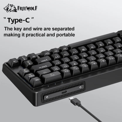 FREEWOLF M68SE 68% Mini Wired Keyboard RGB Backlit Silent Mechanical Feel Type-C Detachable Cable for PC Mac