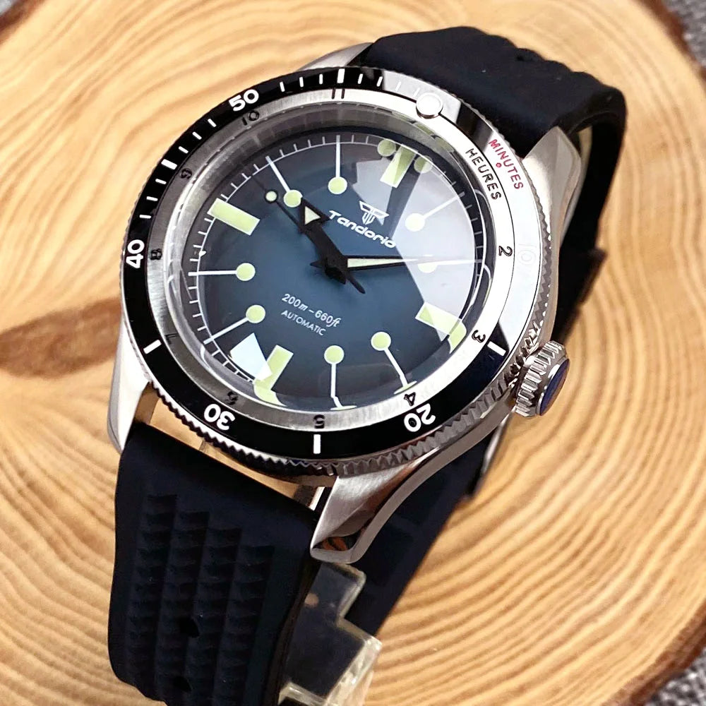 Tandorio Red Blue 40mm PT5000 Japan NH35A Mechanical Automatic Dive Men Watch 20ATM Waterproof Domed Sapphire Screw Crown Reloj