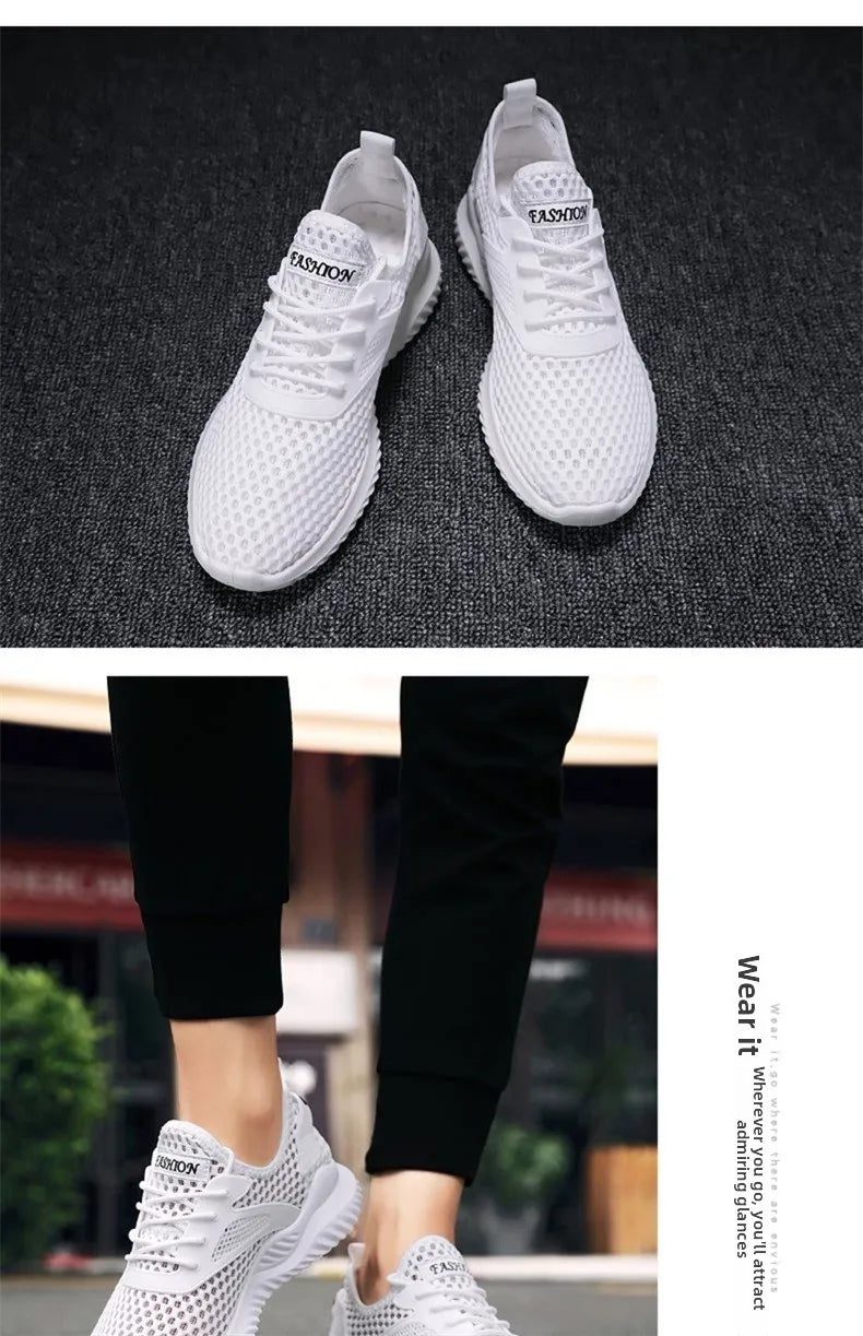 Breathable Mesh Running Shoes Men's Low Cut Slip-On Sports Sneakers Flat Heel Lightweight Comfortable Unisex Trainers