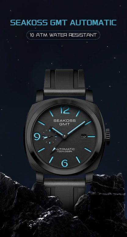 SEAKOSS GMT Men‘s Diving Automatic Mechanical Watches Seagull ST2557 Movement 316L Super Luminous Calendar 10Bar Reloj Homber