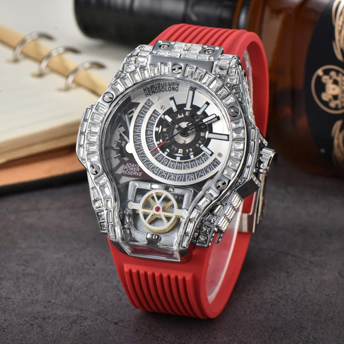 Full diamond Case Business Luxury Top Mens Watches Rubber Strap Color Creative Decorative Quartz Watch Men AAA Clocks Relogio