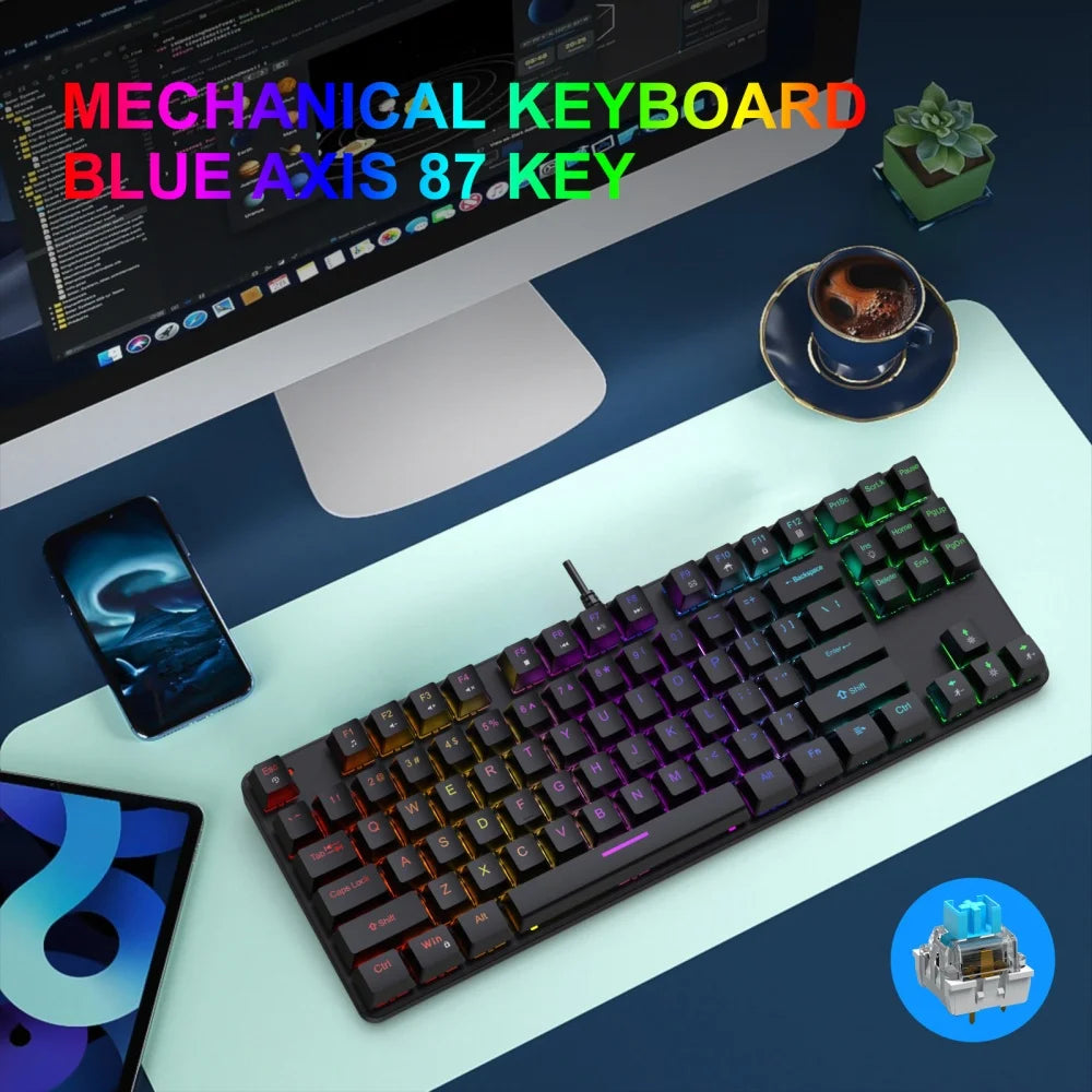 New Computer Keyboard Waterproof Portable Gaming Keyboard Backlit Ergonomics Colorful Keyboard Computer Accessories 87 Keys USB
