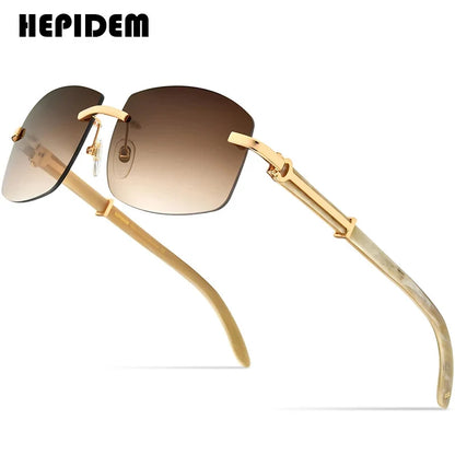 HEPIDEM Buffalo Horn Glasses Men Famous Brand Design Rimless Sunglasses Women Luxury Eyewear Horn-Rim Frameless Buffs Eyeglasses