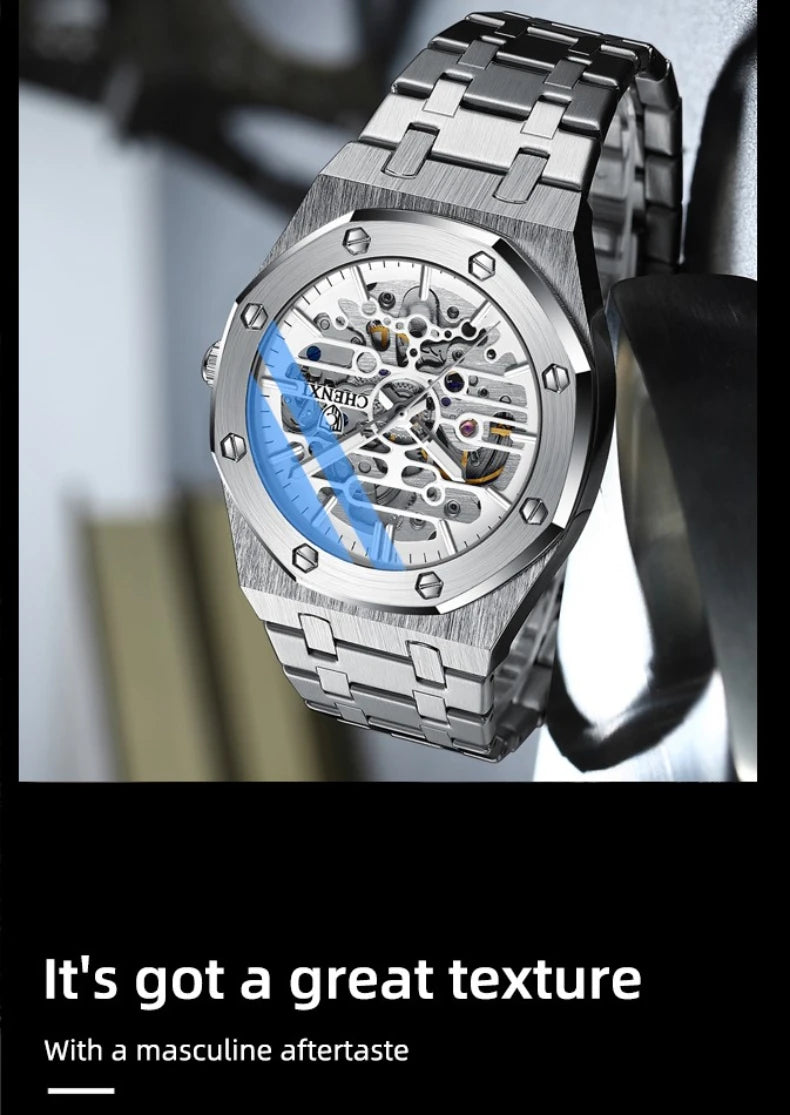 CHENXI Automatic Mens Watches Waterproof Business Stainless Steel Sport Mens Watches Top Brand Mechanical Tourbillon Wrist Watch