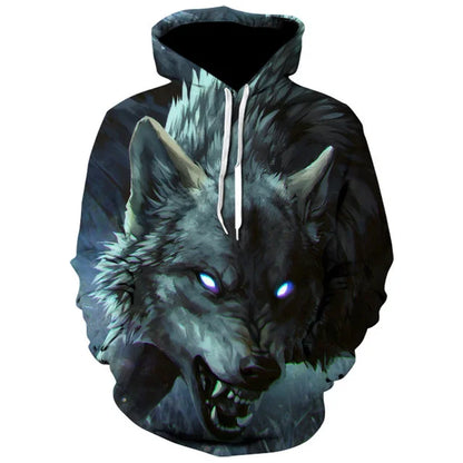 Sweatshirt com Capuz Oversized para Homem 2023, Padrão 3D de Lobo e Animais, Guerreiro Feroz, Moda Streetwear, Corte Largo, Fato de Treino Divertido para Fitness