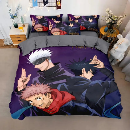 Japan Famous Anime Duvet Cover Sets,Jujutsu Kaisen Bedding Set,Satoru Gojo Bedding Set for Teenagers Boys Adults
