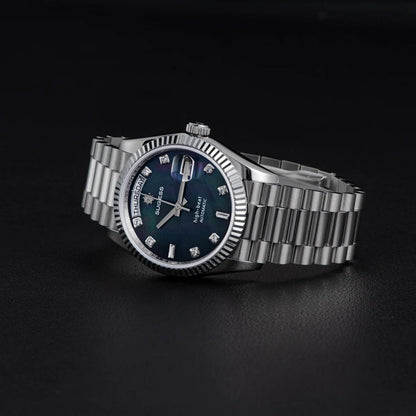 Sugess Watch of Men 36mm Date Automatic Retro Mechanical Wristwatches Sapphire Crystal RoseGold Dandong SL3034 Movement Day New