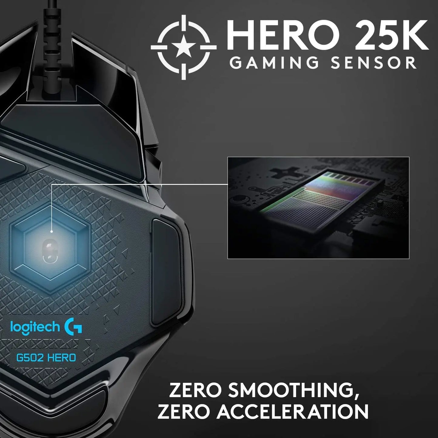 Rato Gaming com Fios Logitech G502 HERO de Alto Desempenho, Sensor HERO 25K, 25,600 DPI, RGB, Pesos Ajustáveis, 11 Botões, Rato para PC/Mac