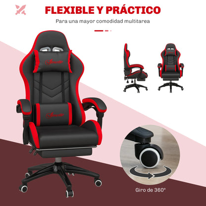 Vinsetto Ergonomic Reclining Gaming Chair 135°, PU Leather Racing Gamer Chair with Lumbar Support, Adjustable Height, Headrest and Retractable Footrest, for Office, Study, Black and Red